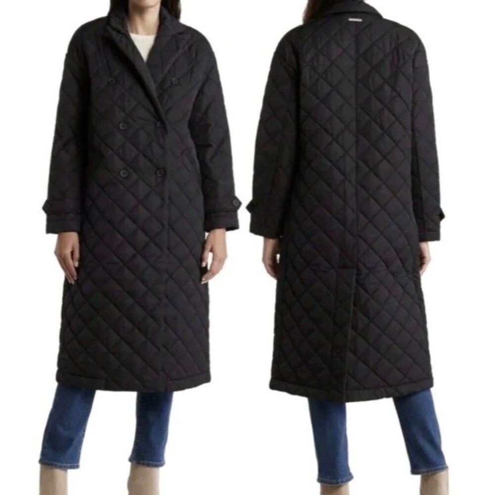 Rebecca Minkoff Double Breasted Quilted Long Black Duster Coat Large